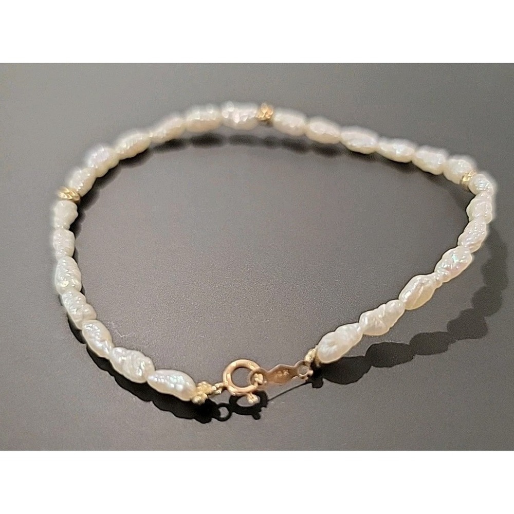 Vintage 14k Yellow Gold F Pearl Gold‎ Beads Hand Strung Bead Bracelet Wrist